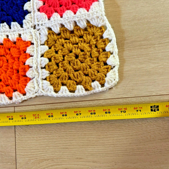 Vintage Rainbow Granny Square Afghan Blanket Crochet 70x50 Roseanne NEON - Picture 3 of 5